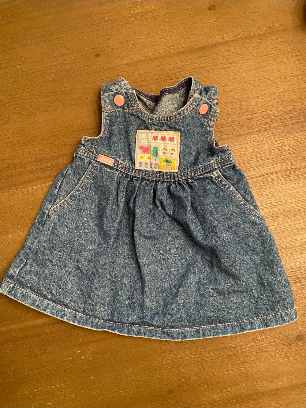 Lee Girls Denim Blue Pinafore Dress with Pink Accent Buttons